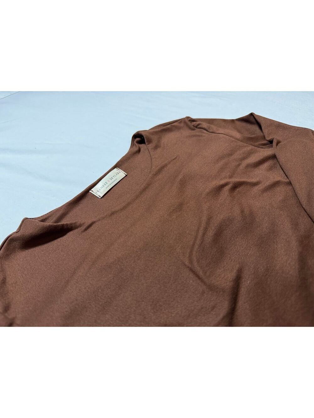 Scoop Neck Brown Stretch Layering Long Sleeve Fitted Top Womens S - Picture 2 of 6